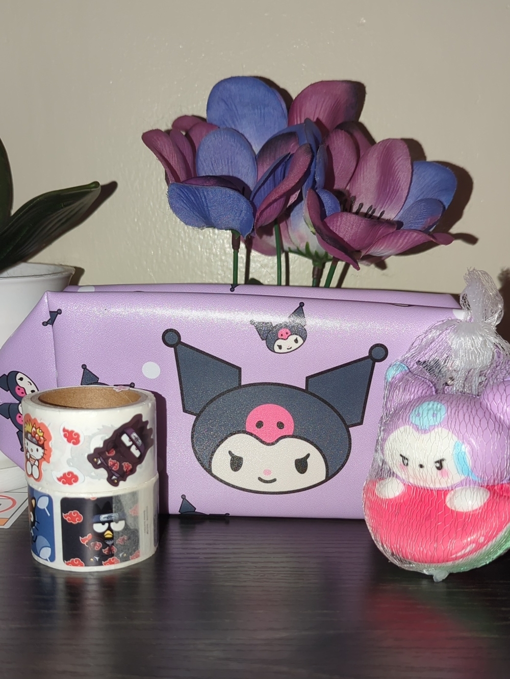 Purple Kids Pencil Case with Playful Character Print